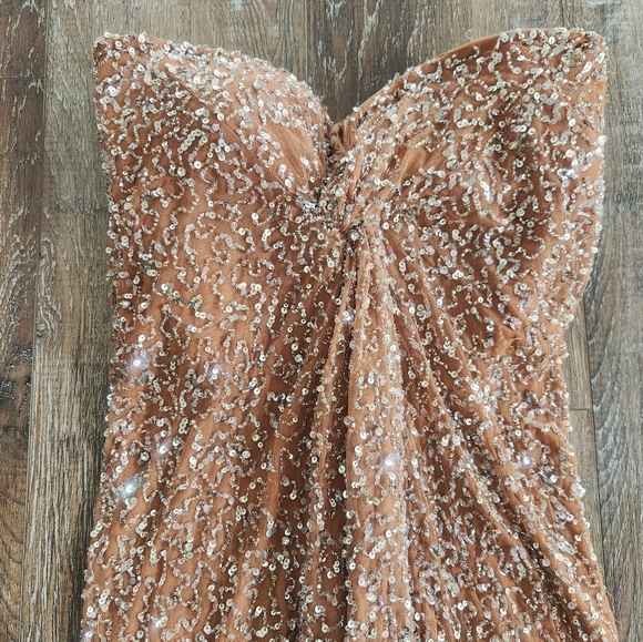 Retrofete Evie Sequin Dress in Silver Nude Strapless Size Medium NWT Maxi - Picture 3 of 14